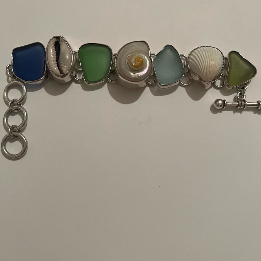 Charles Albert Heavy Chunky Sea Glass & Shells Sterling Silver Bracelet